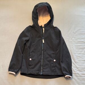 Cat & Jack Black Hooded Raincoat Lined with Pink Fleece - Size S (6/6X)